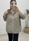 İthal Nakış İşlemeli Kapitone Taş Rengi Ceket