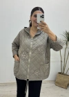 İthal Nakış İşlemeli Kapitone Taş Rengi Ceket