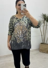 Kaplan Baskılı Leopar Desenli İthal Yeşil Bluz