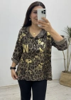 Kapüşonlu Leopar Desenli Acıkahve Gömlek Bluz