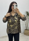 Kapüşonlu Leopar Desenli Acıkahve Gömlek Bluz