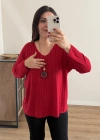 Kırık Taş Baskılı Kırmızı İthal Bluz