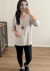 Kolyeli Krem Rengi İthal Bluz
