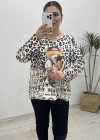 Leopar Desenli Ayıcık Baskılı Yumoş Bluz