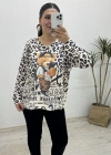 Leopar Desenli Ayıcık Baskılı Yumoş Bluz