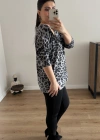 Leopar Desenli Gri Renk İthal Bluz