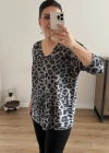 Leopar Desenli Gri Renk İthal Bluz