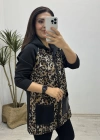 Leopar Desenli Kapüşonlu Ceket