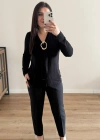 Şal Yaka Broşlu Siyah Bluz