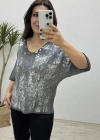 Varaklı Antrasit Rengi İthal Triko Bluz