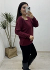 Yaka Aksesuarlı Bordo Triko Bluz