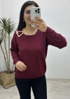 Yaka Aksesuarlı Bordo Triko Bluz