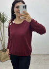 Yaka Aksesuarlı Bordo Triko Bluz