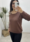 Yaka Aksesuarlı Kahverengi Triko Bluz