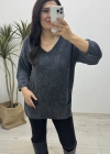 Yıkamalı Taşlanmış Cepli Antrasit Renk Triko