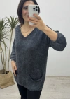 Yıkamalı Taşlanmış Cepli Antrasit Renk Triko