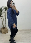 Yıkamalı Taşlanmış Lacivert Cepli Triko