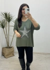 Yıldız Desenli Haki Yeşil İthal Bluz