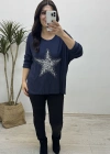 Yıldız Desenli Lacivert İthal Bluz