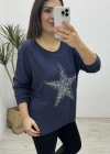 Yıldız Desenli Lacivert İthal Bluz