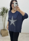 Yıldız Desenli Lacivert İthal Bluz