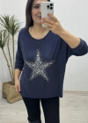 Yıldız Desenli Lacivert İthal Bluz