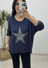 Yıldız Desenli Lacivert İthal Bluz
