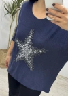 Yıldız Desenli Lacivert İthal Bluz