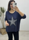 Yıldız Desenli Lacivert İthal Bluz