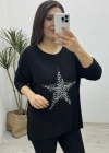 Yıldız Desenli Siyah İthal Bluz