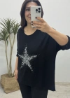 Yıldız Desenli Siyah İthal Bluz