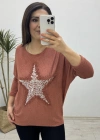 Yıldız Desenli Tarçın Rengi İthal Bluz