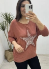 Yıldız Desenli Tarçın Rengi İthal Bluz