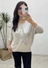 Yıldız Desenli Taş Rengi İthal Bluz