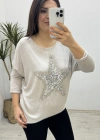 Yıldız Desenli Taş Rengi İthal Bluz