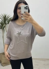 Yıldız Desenli Vizon Rengi İthal Bluz