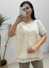 Yıldız Detaylı Krem Keten Bluz