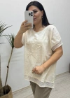 Yıldız Detaylı Krem Keten Bluz