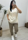 Yıldız Detaylı Krem Keten Bluz