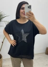 Yıldız Detaylı Siyah Keten Bluz