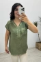 Pul Payet İşlemeli Yeşil Bluz