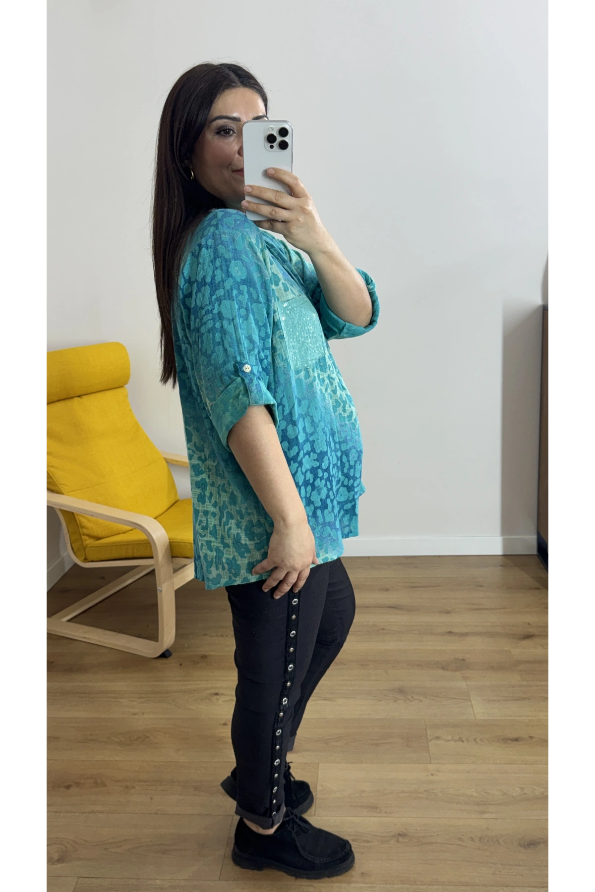 Leopar Desenli Hakim Yaka İthal Bluz