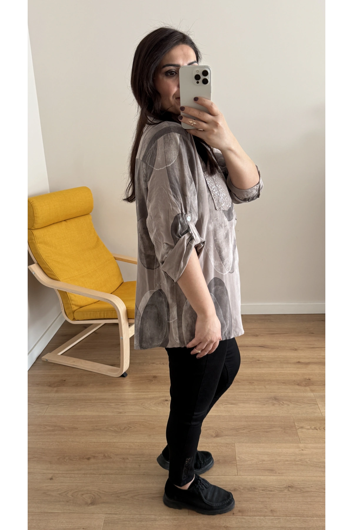 Hakim Yaka Pul Payet İşlemeli Vizon Renk İthal Gömlek