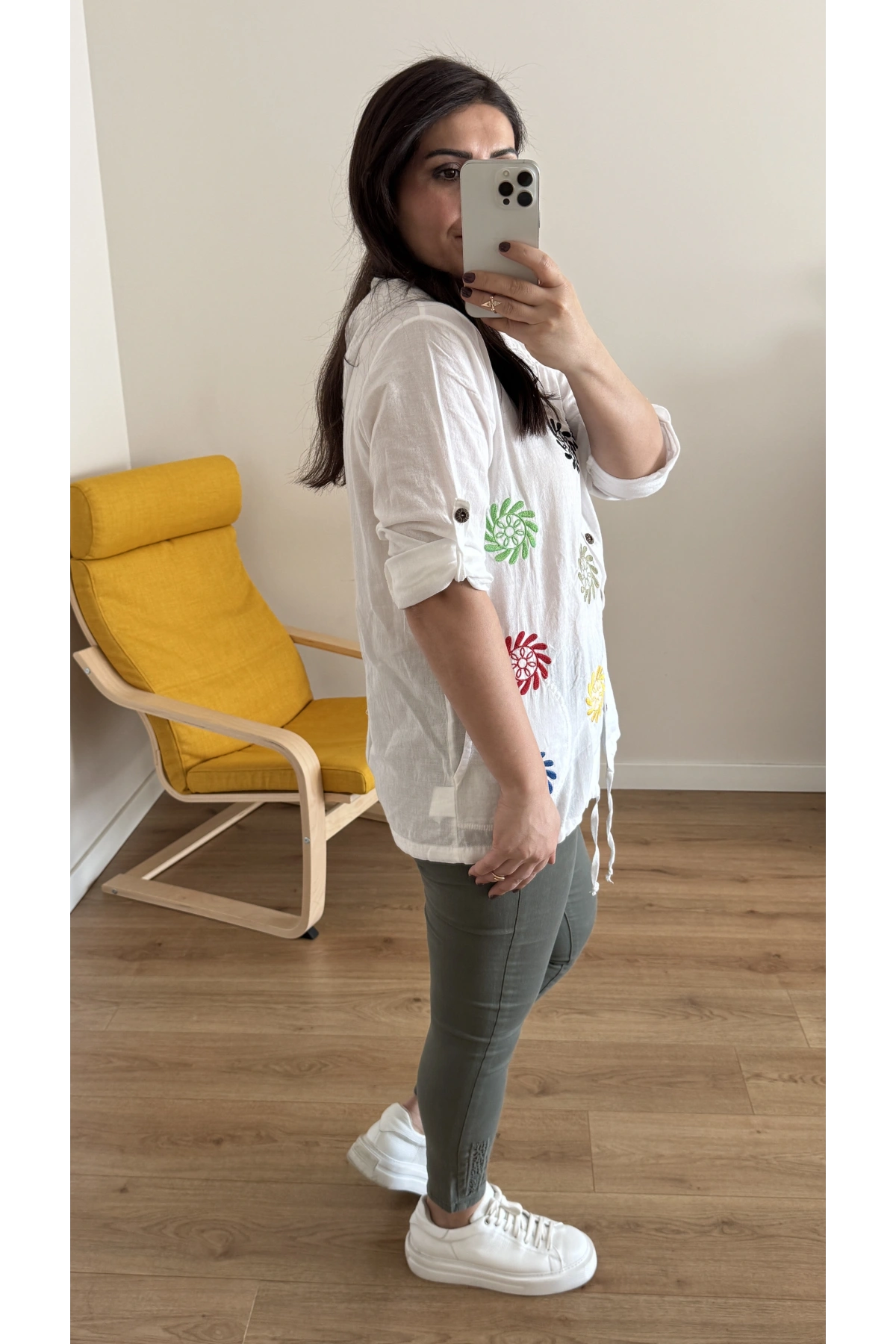 Nakışlı Renkli İşlemeli Pamuklu Kapüşonlu Gömlek