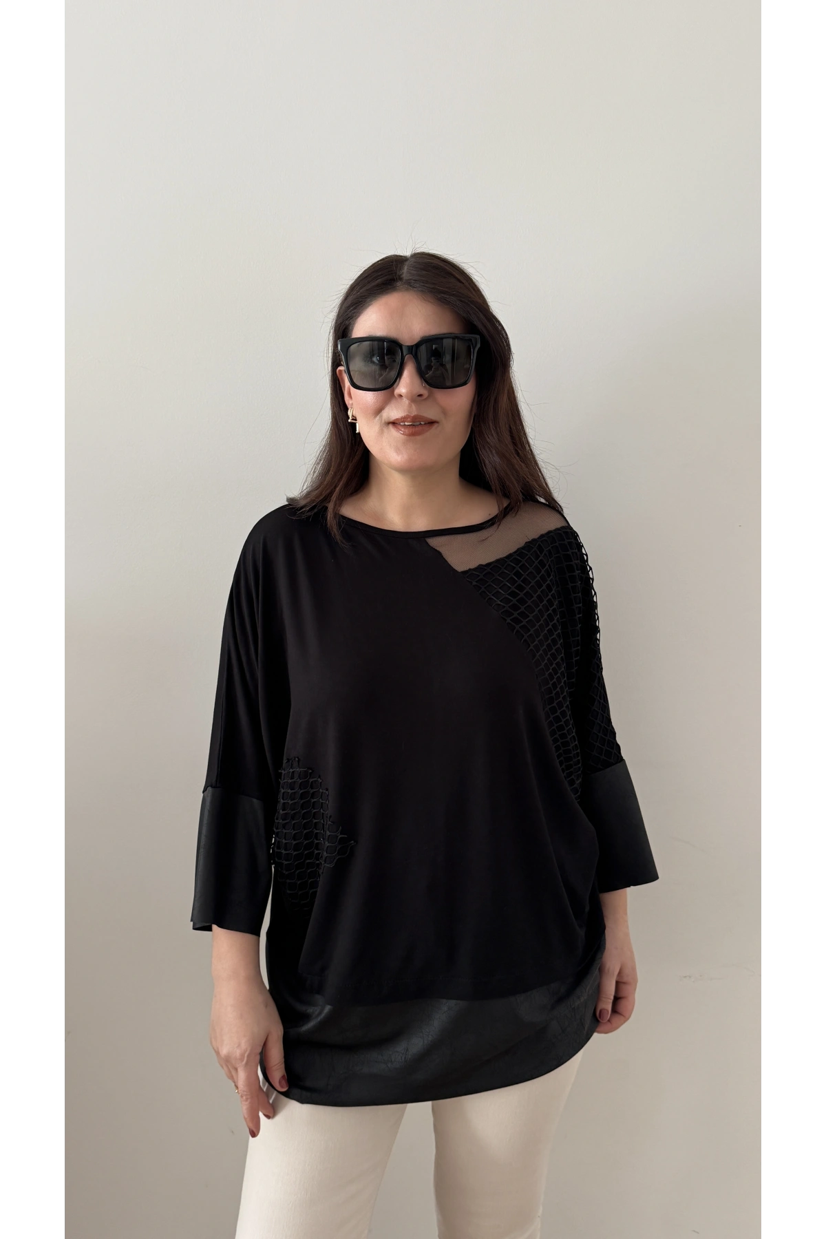 File Ve Deri Detaylı Salaş Bluz