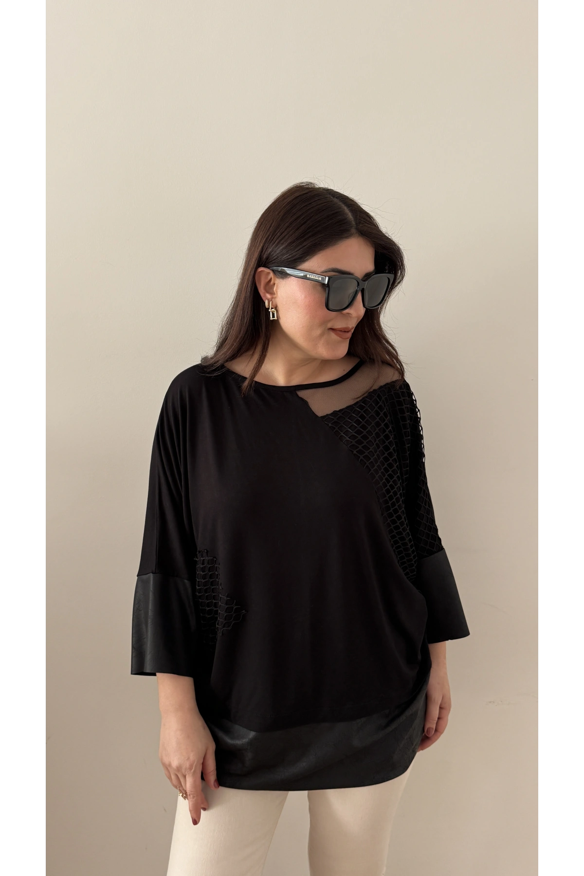 File Ve Deri Detaylı Salaş Bluz