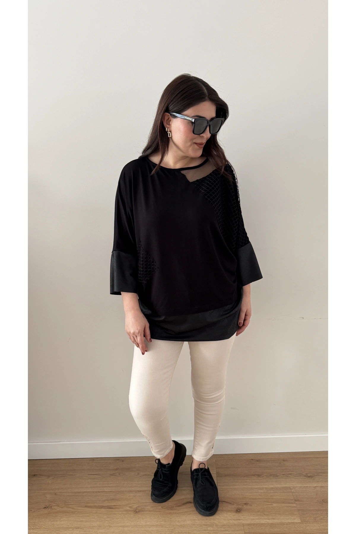 File Ve Deri Detaylı Salaş Bluz