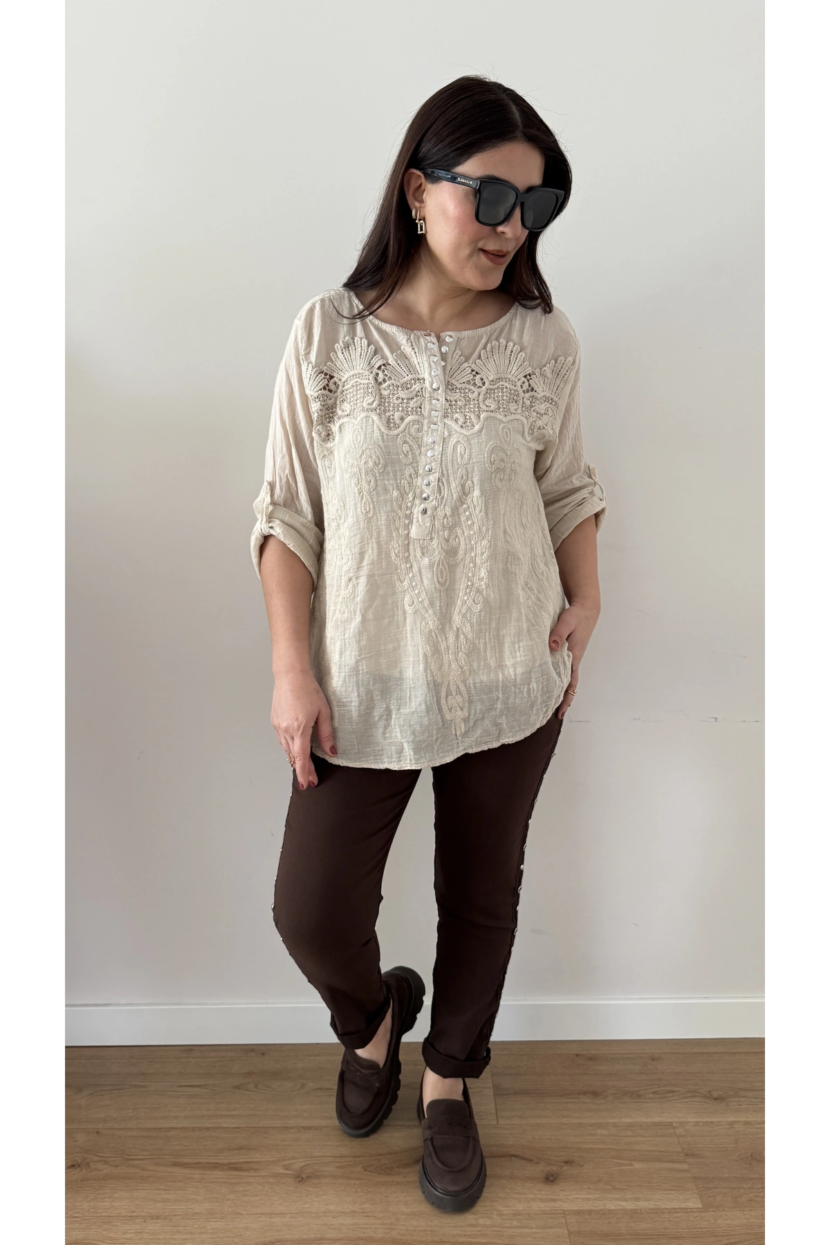 Yanı Zımba Şeritli Kahverengi İthal Pantolon