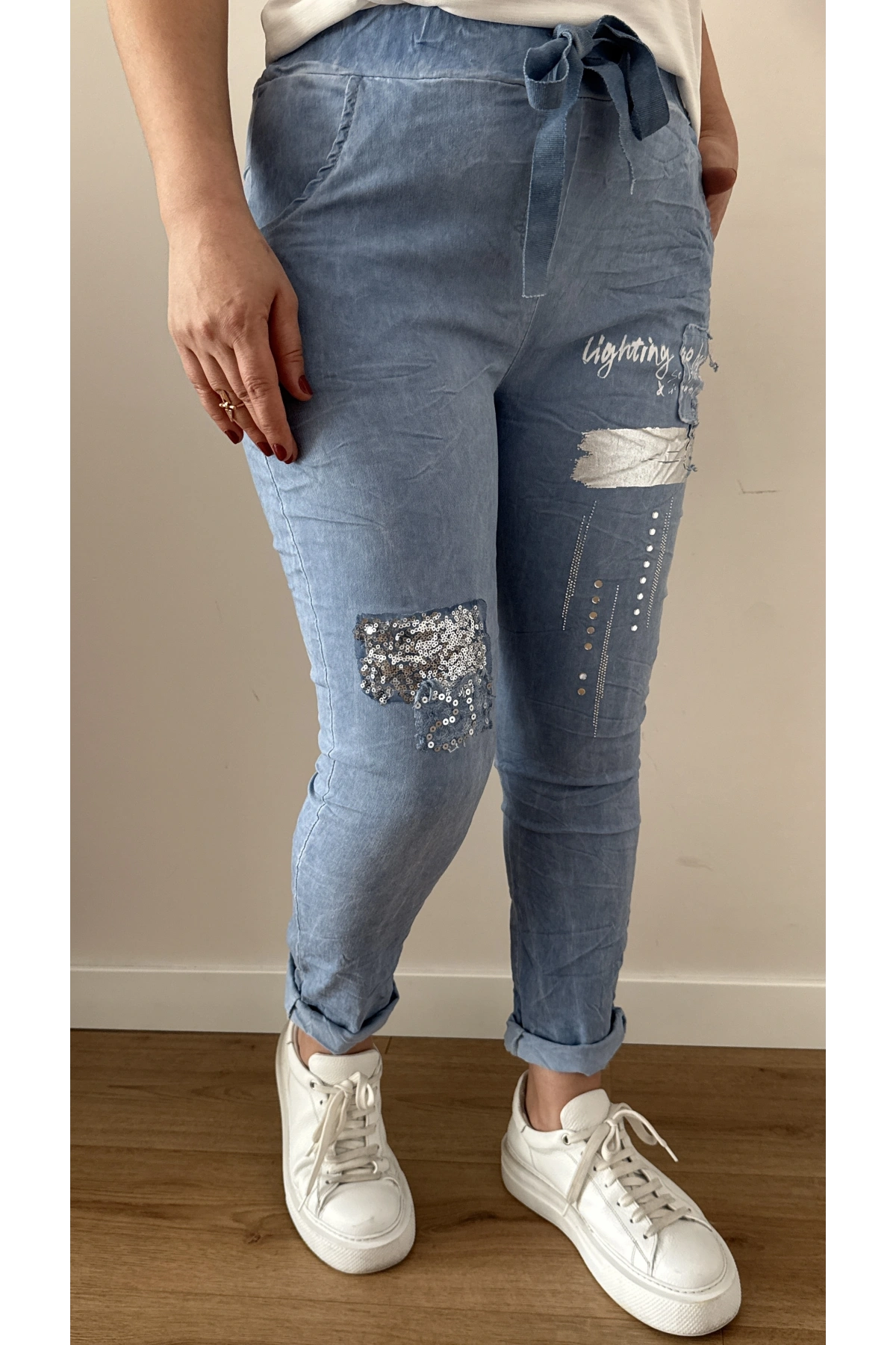 Baskılı Mavi Renk İthal Pantolon