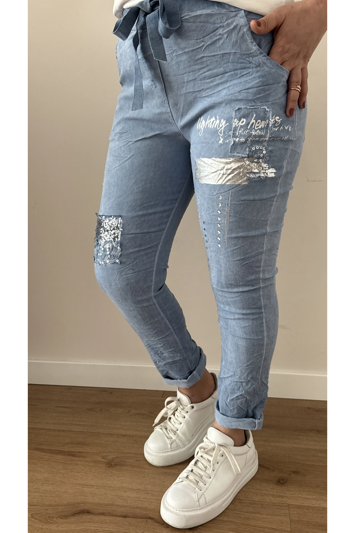 Baskılı Mavi Renk İthal Pantolon